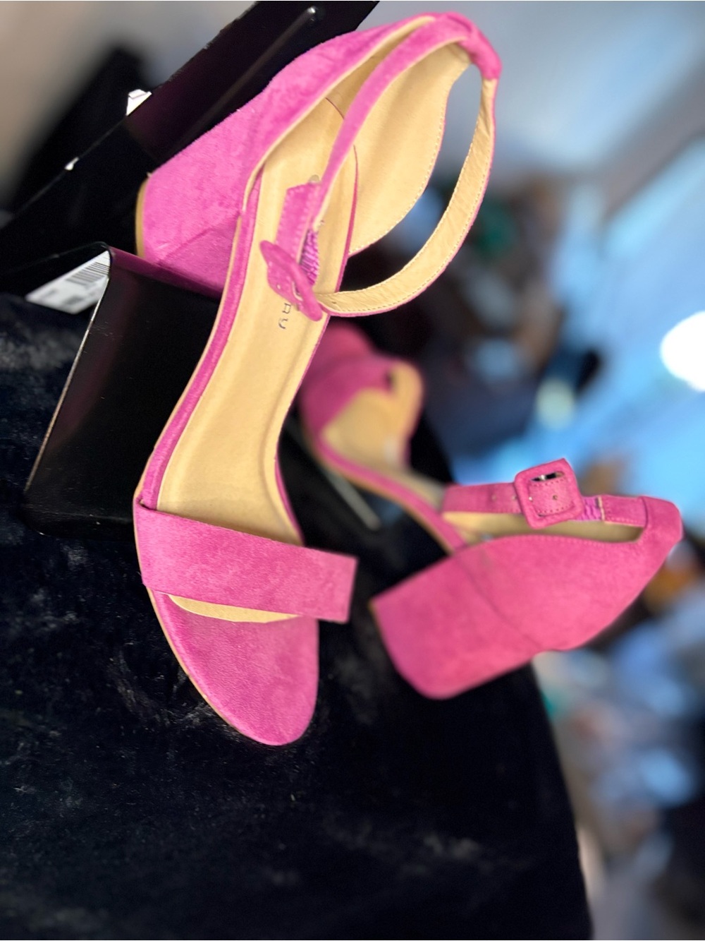 Chinese Laundry Pink Suede Block Heel Sandals